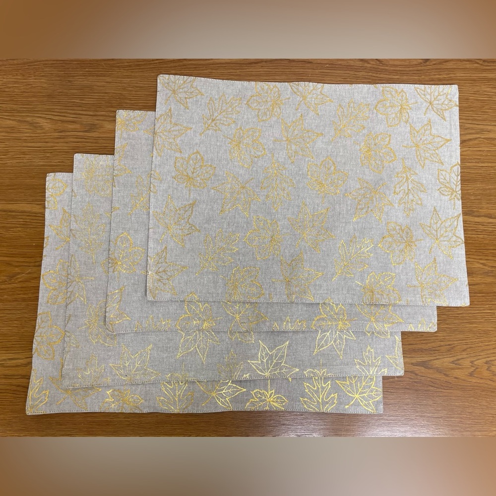 Pier 1 Golden Metallic Fall Leaves Placemats
